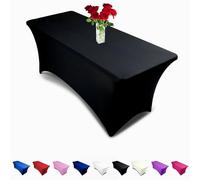 6ft Tablecloth Rectangular Spandex Linen - Black Table Cloth Table Cover for 6 Foot Folding Table, Wedding Party, Beauty Event Decoration, Kitchen