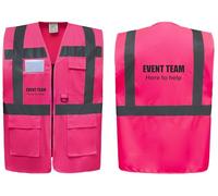 Event Team Here To Help Superior Zipped Hi Vis Vest High Visibility Safety Waistcoat Pockets Reflective Bands Event Staff, 12 Colour Options, Brook Hi Vis (Pink, Large)