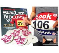 EventClip X 4 - I’m Only Here for The Medal. Race Bib Clips, Snap-Lock for Securing Running and Cycling Numbers. Made with Recycled Plastic (The Original Est 2012).