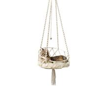Eventerde Cat Swing Bed, Cat Swing Hammock, Boho Macrame Cat Swing Hammock, Cat Sleeping Bed with Hooks and Removable Cushion for Garden, Patio, Balcony, Living Room