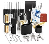 Eventronic 30+3 Pieces Lock Picking Set- [2023 Difficulty Upgrade] Credit Card Size Lockpick Set with 3 Transparent Locks, Bonus E-Guides for Beginner and Pro Locksmiths