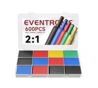 Eventronic Heat Shrink Tubing 600Pcs, 12 Sizes, EVA Material Upgrade, IP56 Waterproof Heatshrink Sleeving Kit, in Total 27m, 5 Colors, Ideal for Electrical Insulation and Wire Connector, Never Fading