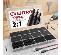 Eventronic Heat Shrink Tubing 600Pcs, EVA Material Upgrade, IP56 Waterproof Heatshrink Sleeving Kit, in Total 27m,12 Sizes, Ideal for Electrical Insulation and Wire Connector, Black, Never Fading
