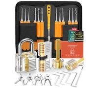 EVENTRONIC Lock Picking Kit, 32-Piece Lock Pick Set with 4 Transparent Training Locks and Manual and Zip Case for Lockpicking, Extractor Tool for Beginner and Locksmith Training(Orange)