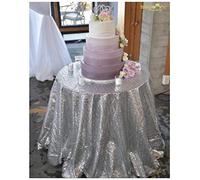 Events Best Choice Silver 48in Round Sequin Table Cover Sparkly Silver Sequin Tablecloths for Elegant Wedding Party for Candy Cake Table Cover Decoration