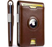EVEO AirTag Wallet Men - Bifold Genuine Leather Wallets for Men, Air Tag Wallet With AirTag Holder, Smart Wallet for Mens Minimalist Wallet | Money Clip,10 Cards, AirTag Not Included* - Coffee Brown