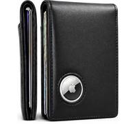 EVEO AirTag Wallet Men - Bifold Genuine Leather Wallets for Men, Air Tag Wallet With AirTag Holder, Smart Wallet for Mens Minimalist Wallet | Money Slot,10 Cards, AirTag Not Included* - Midnight Black