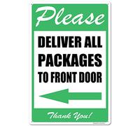 Eveokoki Please Deliver All Packages to Front Door Left Arrow Thank You Signs, 8X 12 Inches Package Delivery Sign Aluminum Metal Sign