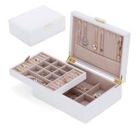 EVEOUT 2-Layer PU Leather Jewelry Box Storage Organizer for Earrings, Rings, Necklaces Watch Vintage Dresser Top Jewelry Case for Women