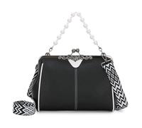 EVEOUT Retro Kiss Lock Handbag for Women,PU Leather Top Handle Purse with Detachable Strap & Pearl Chain,Informal Evening Bag & Daytime Crossbody