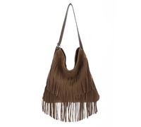 EVEOUT Women's Oversized Fringe Hobo Bag Synthetic Suede Slouchy Boho Shoulder Bag Large Capacity Western Style Crossbody Purse with Tassel