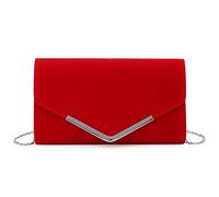 EVEOUT Women's Velvet Evening Clutch Handbag with Chain Bridal Shoulder bag Wedding Party Prom Purse Red