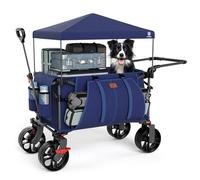 EVER ADVANCED 225L Festival Trolley on Wheels with Removable Canopy, 150KG Heavy Duty Camping Trolley, Push & Pull Beach Cart with 3 Large Pockets, Garden Folding wagon Fishing Blue