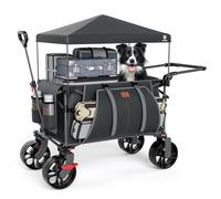EVER ADVANCED 225L Festival Trolley on Wheels with Removable Canopy, 150KG Heavy Duty Camping Trolley, Push & Pull Beach Cart with 3 Large Pockets, Garden Folding wagon Fishing Grey