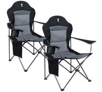 EVER ADVANCED Camping Chairs for Adults Set of 2 Supports 160kg Heavy People Folding Chair Luxury Outdoor with High Back & Cup Holder & Side Pockets Fold Up Chair Padded