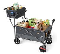 EVER ADVANCED Festival Trolley on Wheels Push & Pull with Shopping Basket, Foldable Heavy Duty Camping Trolley with Cup Holder Side Pockets, Beach Cart up to 120KG, Garden Folding wagon