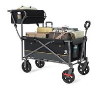EVER ADVANCED Festival Trolley on Wheels Push & Pull with Shopping Basket, Foldable Heavy Duty Camping Trolley with Cup Holder Side Pockets, Beach Cart up to 120KG, Garden Folding wagon Black