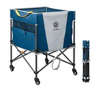 EVER ADVANCED Rolling Ball Storage Cart with Lockable Wheels, 84 x 58cm Collapsible Garage Sports Equipment Organizer for Volleyball Basketball Tennis Toy Storage Multi-Sport Family Gym, Blue