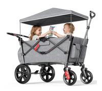 EVER ADVANCED Wagon for Kids to Sit in for 2 Kids with Removable Canopy | Stroller Wagon, Pull Along with Seats 5-Point Harnesses, Portable Push Pull Cart with Adjustable Handle Bar