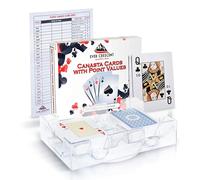 Ever Crescent Supplies Canasta Cards with Point Values, Tray and Score Pads Set. Includes 2 Deck of Cards, Revolving Holder, and 50 Scoring Sheets.