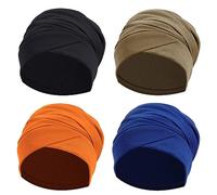 Ever Fairy Turban Head Wrap Scarf,African Women' Soft Long Scarf Shawl Hair Bohemian Headwrap Stretch Headband Tie, Set 3-black+orange+royal Blue+khaki, One Size