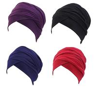 Ever Fairy Turban Head Wrap Scarf,African Women' Soft Long Scarf Shawl Hair Bohemian Headwrap Stretch Headband Tie, Set 1-black+wind Red+purple+navy, One Size