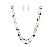 Ever Faith 2 Layer Beaded Long Necklace for Women, Boho Strand Beads Black Statement Collar Necklaces Fashion Trendy Summer Jewellery for Beach Pool Party Gold-Tone