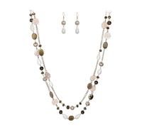 Ever Faith 2 Layer Beaded Long Necklace for Women, Boho Strand Beads Brown Statement Collar Necklaces Fashion Trendy Summer Jewellery for Beach Pool Party