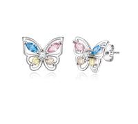 EVER FAITH 925 Sterling Silver Butterfly Earrings for Girls, Multicolored CZ Hypoallergenic Butter fly Stud Earring Butterfly Gifts for Daughter Granddaughter