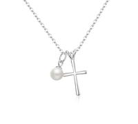 Ever Faith 925 Sterling Silver Church Tiny Pearl Cross Choker Necklace First Communion/Baptism/Confirmation/Birthday/Christmas Jewellery Gift for Women Daughter Teen