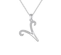 Ever Faith 925 Sterling Silver CZ Cursive Initial Alphabet Letter V Adjustable Pendant Necklace Clear