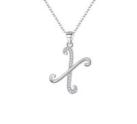 Ever Faith 925 Sterling Silver CZ Cursive Initial Alphabet Letter X Adjustable Pendant Necklace Clear