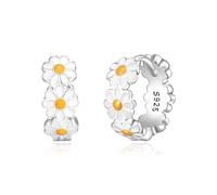 EVER FAITH 925 Sterling Silver Daisy Small Hoop Earrings Hypoallergenic Sunflower Tiny Cute Dainty Hoop Huggie Earrings for Women Girls Jewellery Gifts