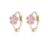 EVER FAITH 925 Sterling Silver Flower Hoop Earrings for Women Girls Hypoallergenic Mini Small Huggie Hoops 14K Gold Plated Pink Flower Earrings Jewelry Gifts