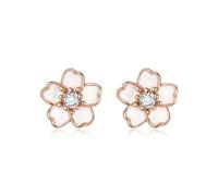 EVER FAITH 925 Sterling Silver Flower Stud Earrings for Girls, Sparkly Rhinestone Crystal Cute Flower Earrings Studs for Daughter Granddaughter White Rose Gold-Tone