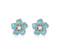 EVER FAITH 925 Sterling Silver Flower Stud Earrings for Girls, Sparkly Rhinestone Crystal Cute Flower Earrings Studs for Daughter Granddaughter Blue Rose Gold-Tone