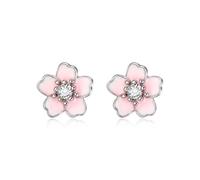 EVER FAITH 925 Sterling Silver Flower Stud Earrings for Girls, Sparkly Rhinestone Crystal Cute Flower Earrings Studs for Daughter Granddaughter Pink Silver-Tone