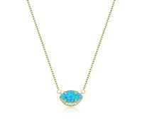 Ever Faith 925 Sterling Silver October Birthstone Natural Gemstone 14K Gold Blue Marquise Opal Choker Necklace Birthday/Mothers Day/Christmas Jewelry Gift for Women Wife