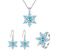 Ever Faith 925 Sterling Silver Sky Blue CZ Winter Snowflake Pendant Necklace Hook Earrings Cuff Ring Jewelry Set