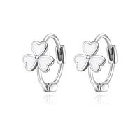 EVER FAITH 925 Sterling Silver White Clover Flower Earrings Hypoallergenic 3 Leaf Clover Small Huggie Hoops Earrings for Women Girls