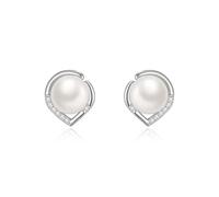 EVER FAITH 925 Sterling Silver White Cubic Zirconia Cultured Pearls Elegant Heart Shaped Stud Earrings Wedding Bridal Prom Jewelry for Women