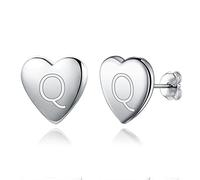 EVER FAITH Alphabet Letter Q Initial Earrings, 925 Sterling Silver Delicate Tiny Heat Love Stud Earrings Hypoallergenic Jewelry