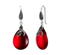 Ever Faith Art Deco Crystal Leaf Teardrop Hook Earrings with Natural Red Chalcedony