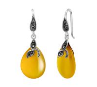 Ever Faith Art Deco Crystal Leaf Teardrop Hook Earrings with Natural Yellow Chalcedony