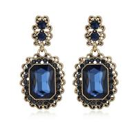 EVER FAITH Art Deco Hollow Victorian Flower Dangle Earring for Women, Blue Square Rhinestone Crystal Antique Vintage Gothic Costume Pirate Jewellery Accessories for Halloween Cosplay Party
