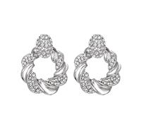 EVER FAITH Art Deco Twisted Round Drop Earrings, Geometric Statement Drop Dangle Earrings for Women Girls Clear Silver-Tone