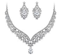 Ever Faith® Austrian Crystal Art Deco V-Shape Party Jewellery Set - Clear-Silver-Tone N01911-9