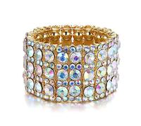 Ever Faith Austrian Crystal Bridal Elegant 3 Rows Stretch Bracelet for Women Girls Iridescent Clear AB