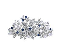 Ever Faith Austrian Crystal Bridal Hibiscus Hair Clip Blue
