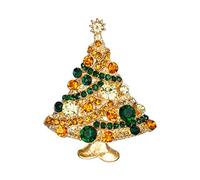 EVER FAITH Austrian Crystal Cute Streamer Star Wishing Tree Brooch Pin Green w/Brown Gold-Tone